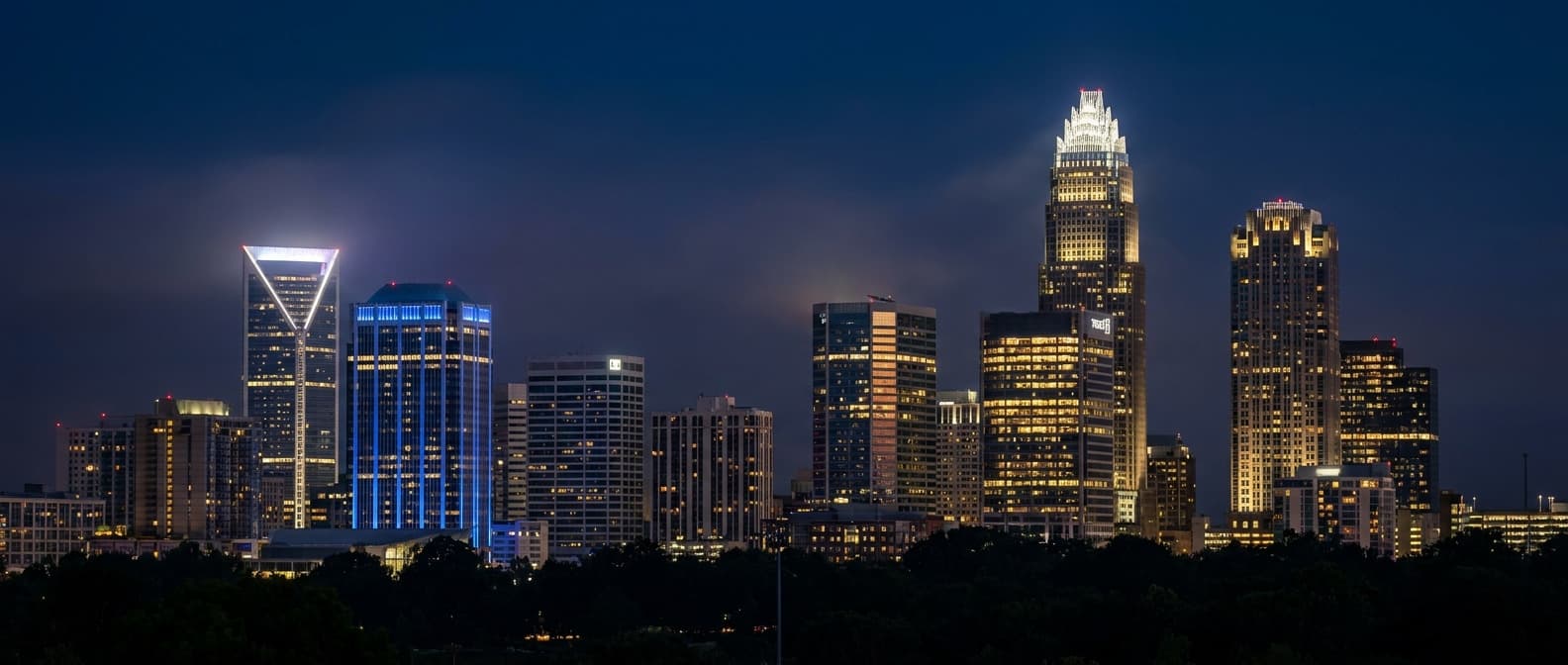 The Charlotte, North Carolina skyline at night